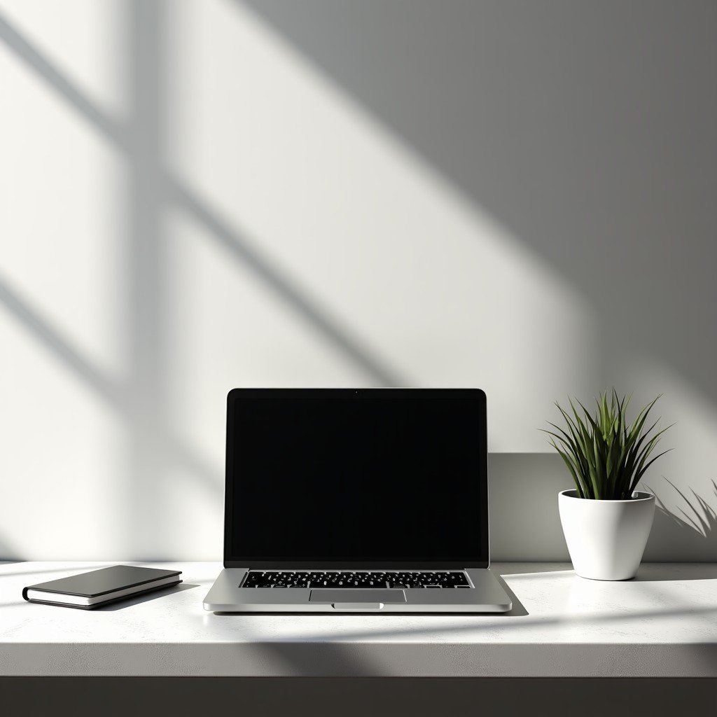 깔끔한 업무 공간의 맥북