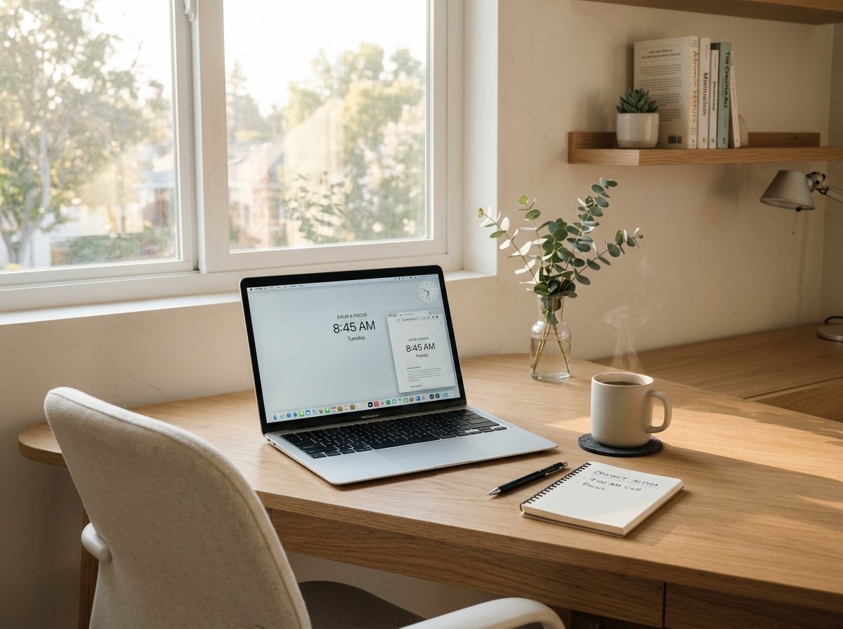 작업실 책상 위 놓인 맥북