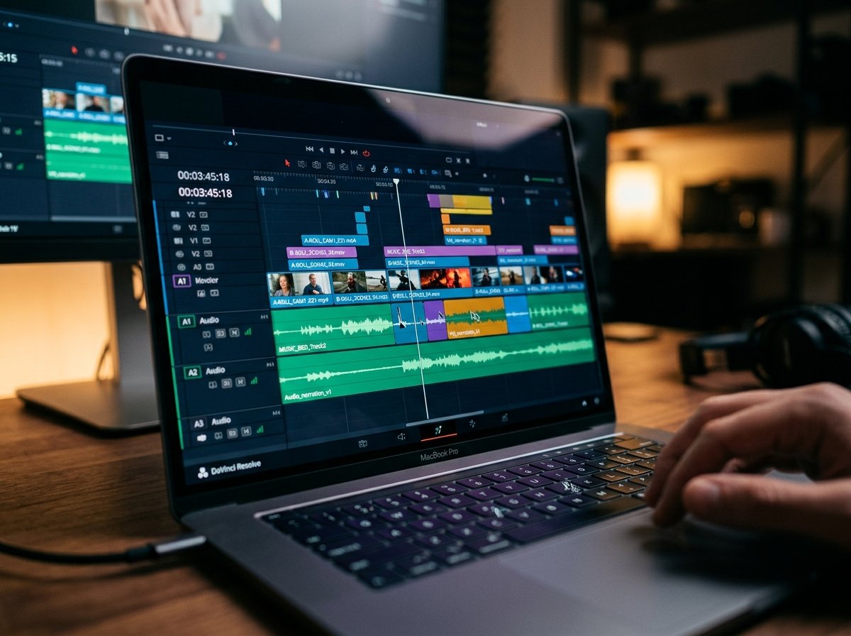 맥북에서 영상 편집하는 모습