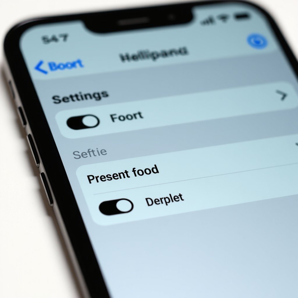 Close-up of a smartphone screen showing a settings menu with a toggle switch enabled, professional UI design, clean background, 1:3 aspect ratio
