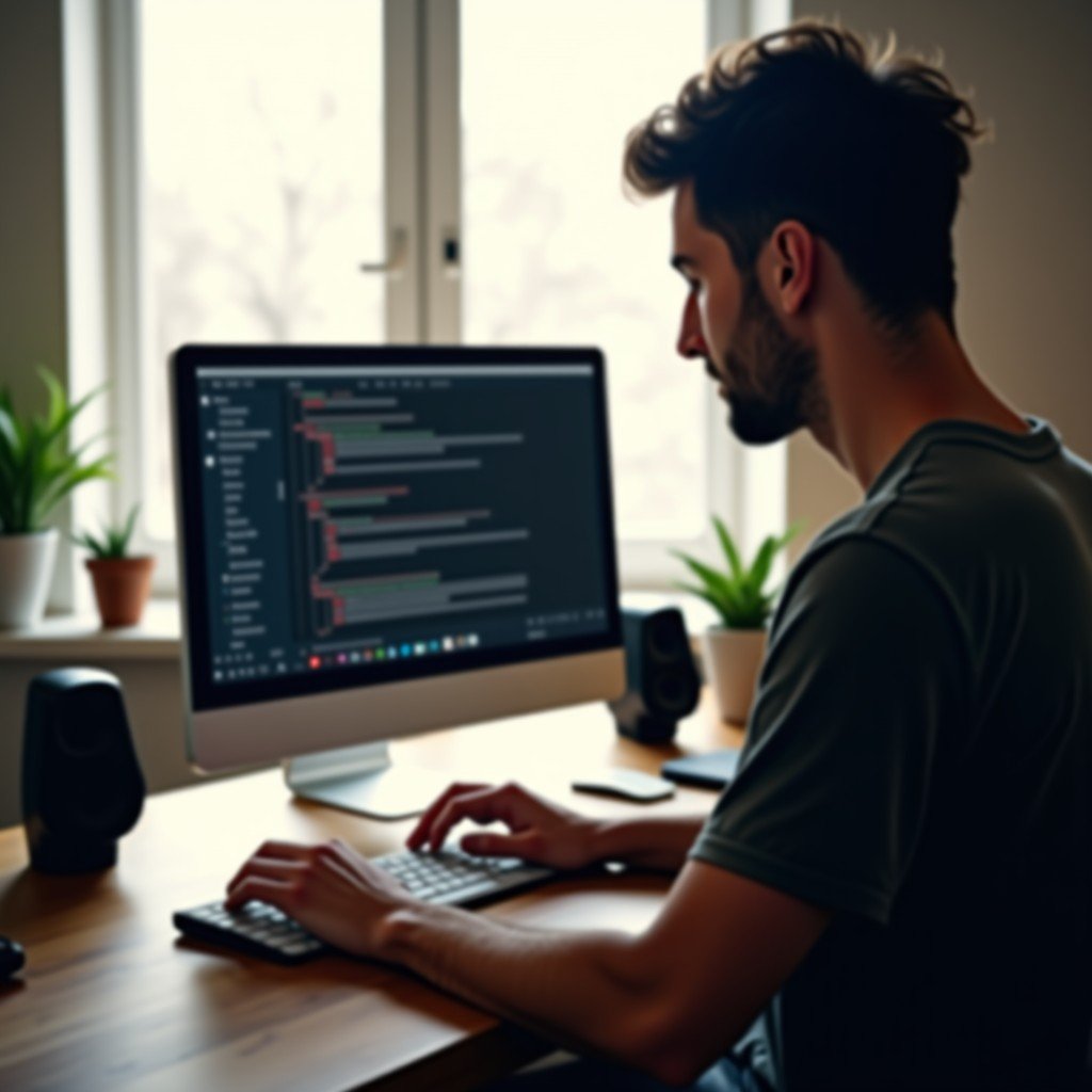 A professional working in a creative studio with minimalist desktop equipment, soft natural lighting, high-quality cinematic look, 4:3 aspect ratio.