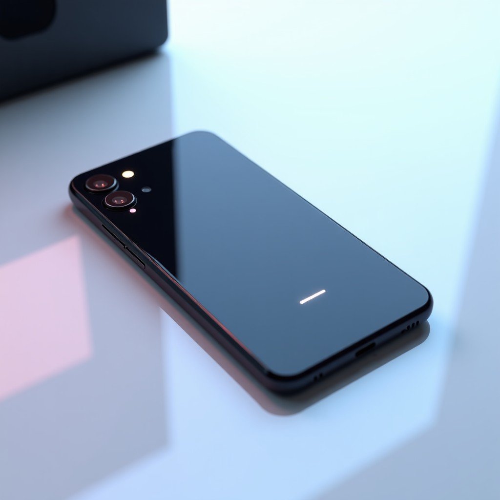 Futuristic smartphone design on a clean desk, minimalism, soft shadows, sharp focus, 4:3 aspect ratio