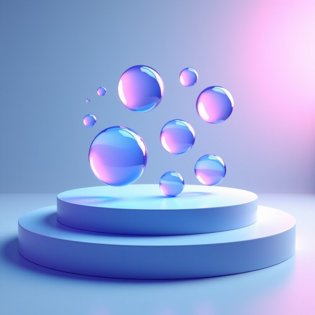 Modern user interface design elements floating in a clean digital workspace, sleek glass-morphism style, soft blue and purple gradient background, high definition, 4:3 aspect ratio.