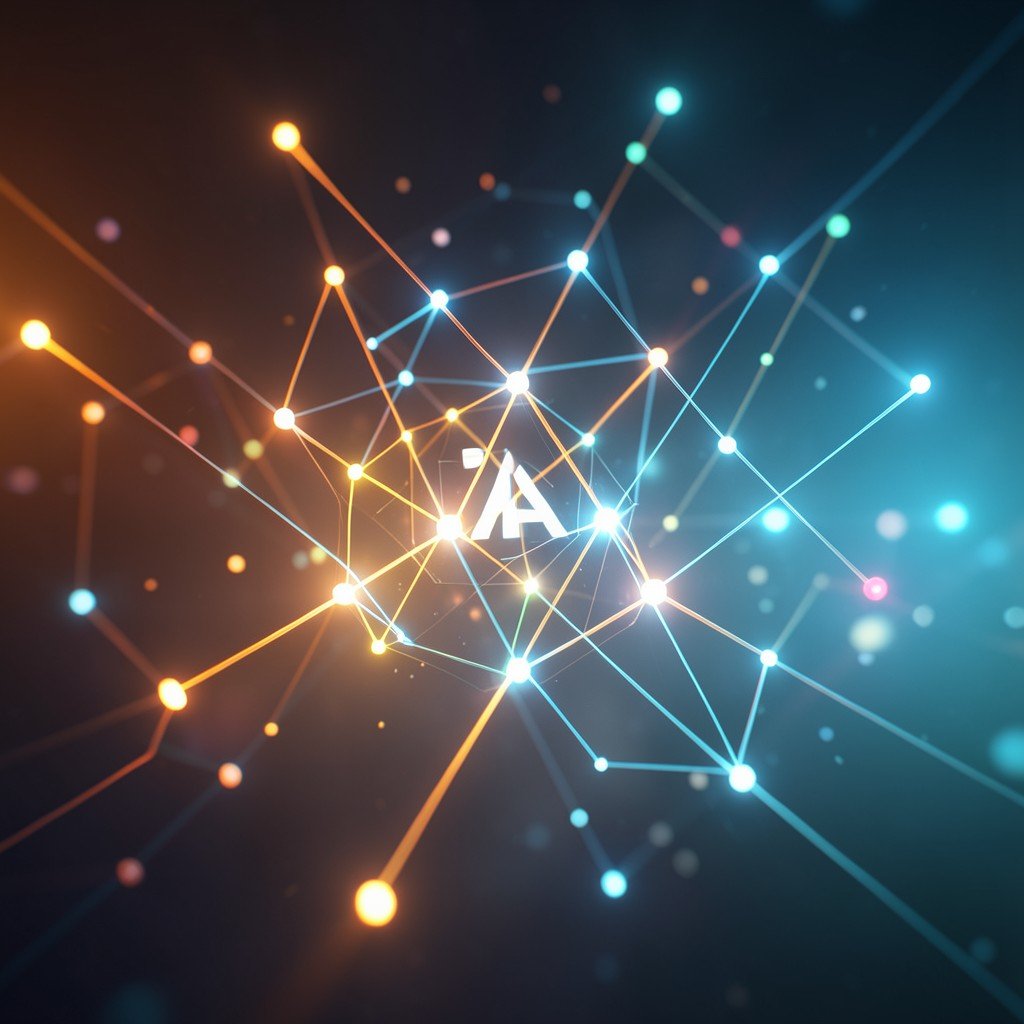 Abstract representation of digital commerce and AI connection, glowing nodes and lines, warm and cool color palette, cinematic lighting, 4:3 ratio.