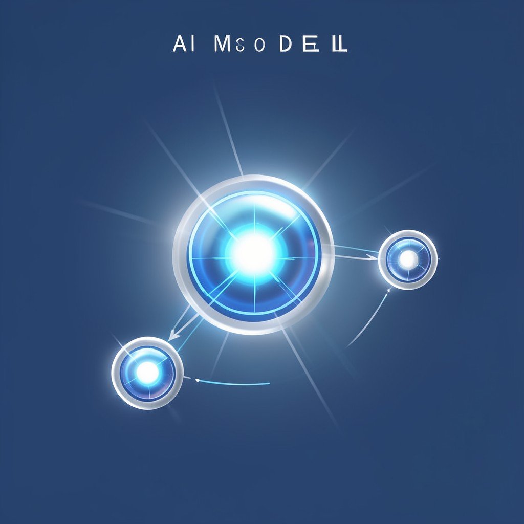 Abstract representation of AI model distillation, a large glowing node passing knowledge to smaller nodes, digital blue and silver tones, clean infographic style, 4:3