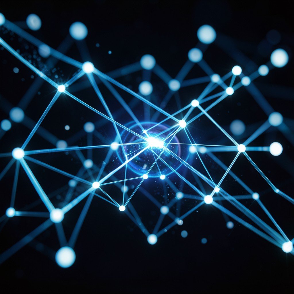 Close up of digital vision interface processing visual information, glowing interconnected nodes, realistic style, 4:3