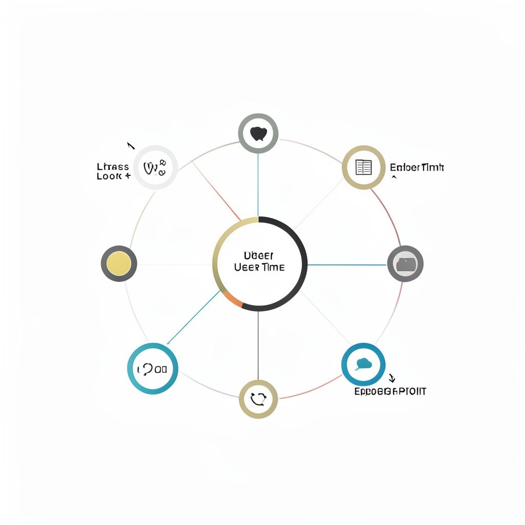 Minimalist infographic showing digital engagement loops, connected nodes representing user time and profit, clean modern graphic, 4:3 aspect ratio.