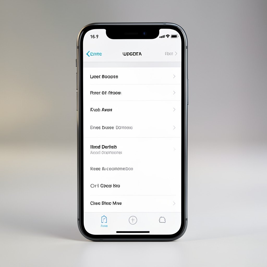 A smartphone screen showing app update process, clean interface, professional technology photography, soft ambient lighting, 16:9 aspect ratio.