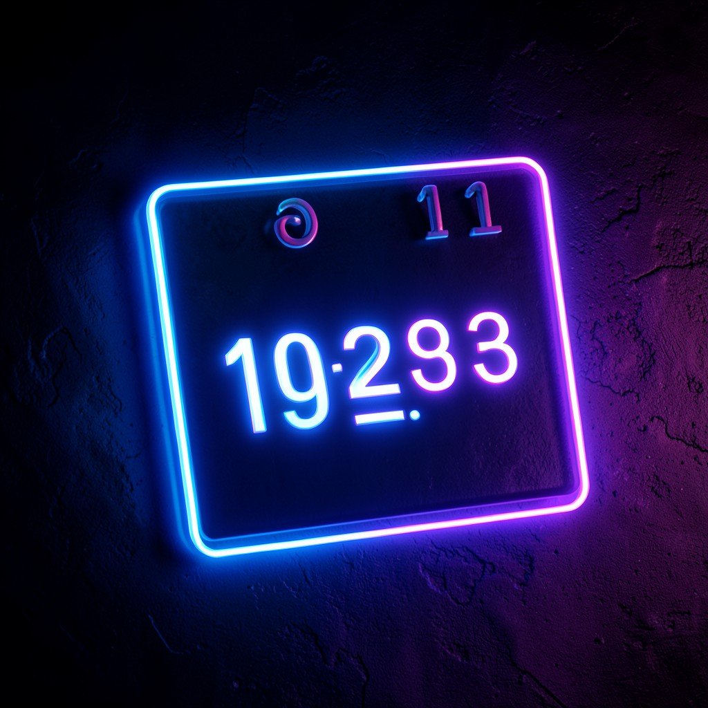 A glowing calendar with a highlighted date, digital countdown concept, neon blue and purple lighting, dark textured background, no text, aspect ratio 1:1