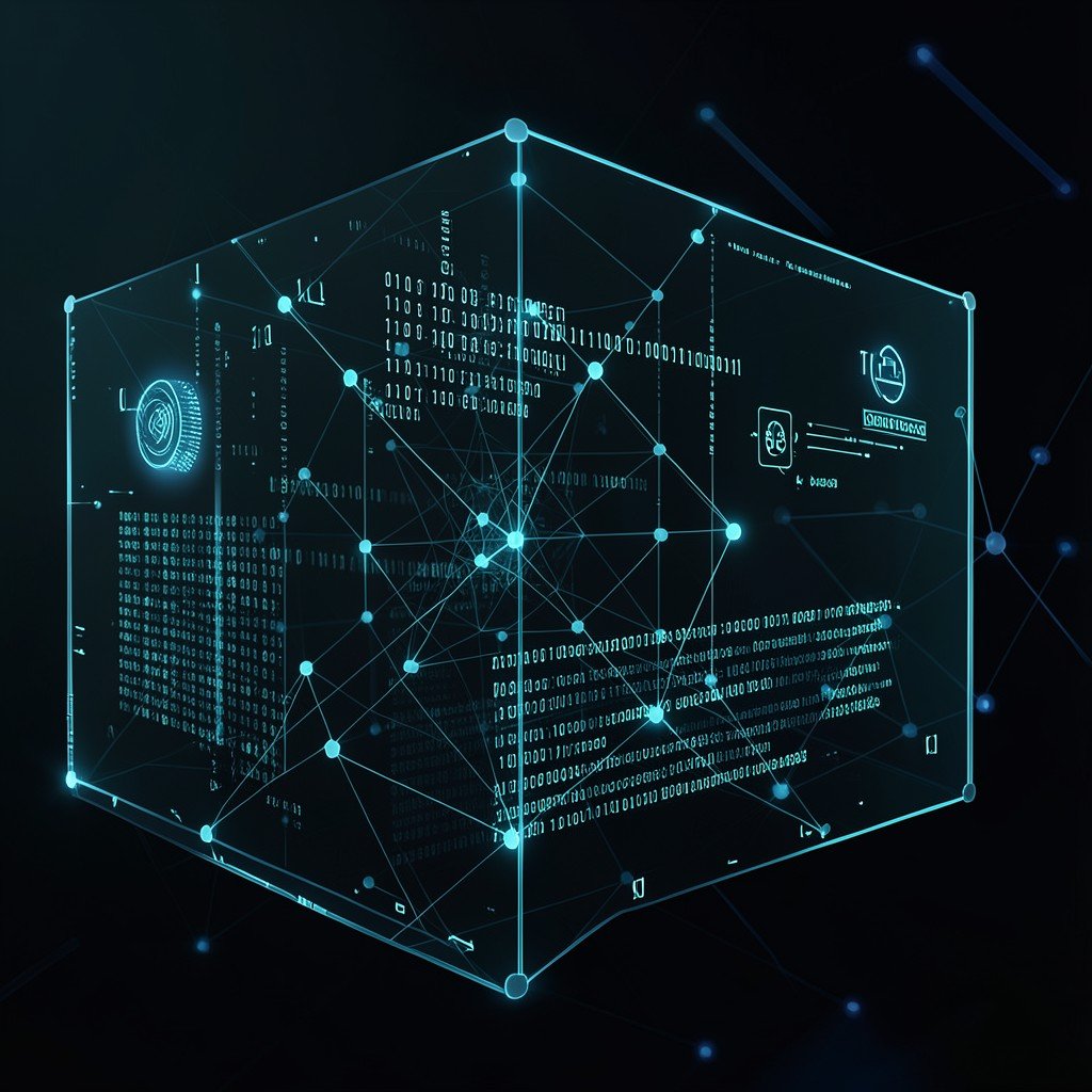 Modern data extraction and analysis process depicted on a dark glassmorphism interface, glowing binary codes and network nodes, highly technical, clean and sleek, aspect ratio 4:3