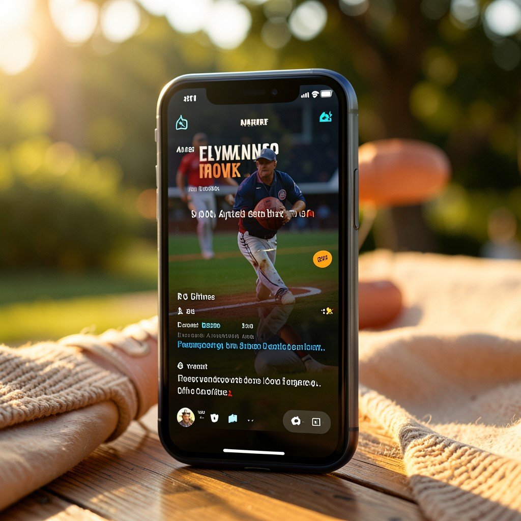 AI chatbot recommending a baseball movie on a smartphone screen, lifestyle photography, warm balanced lighting, natural setting, 1:1
