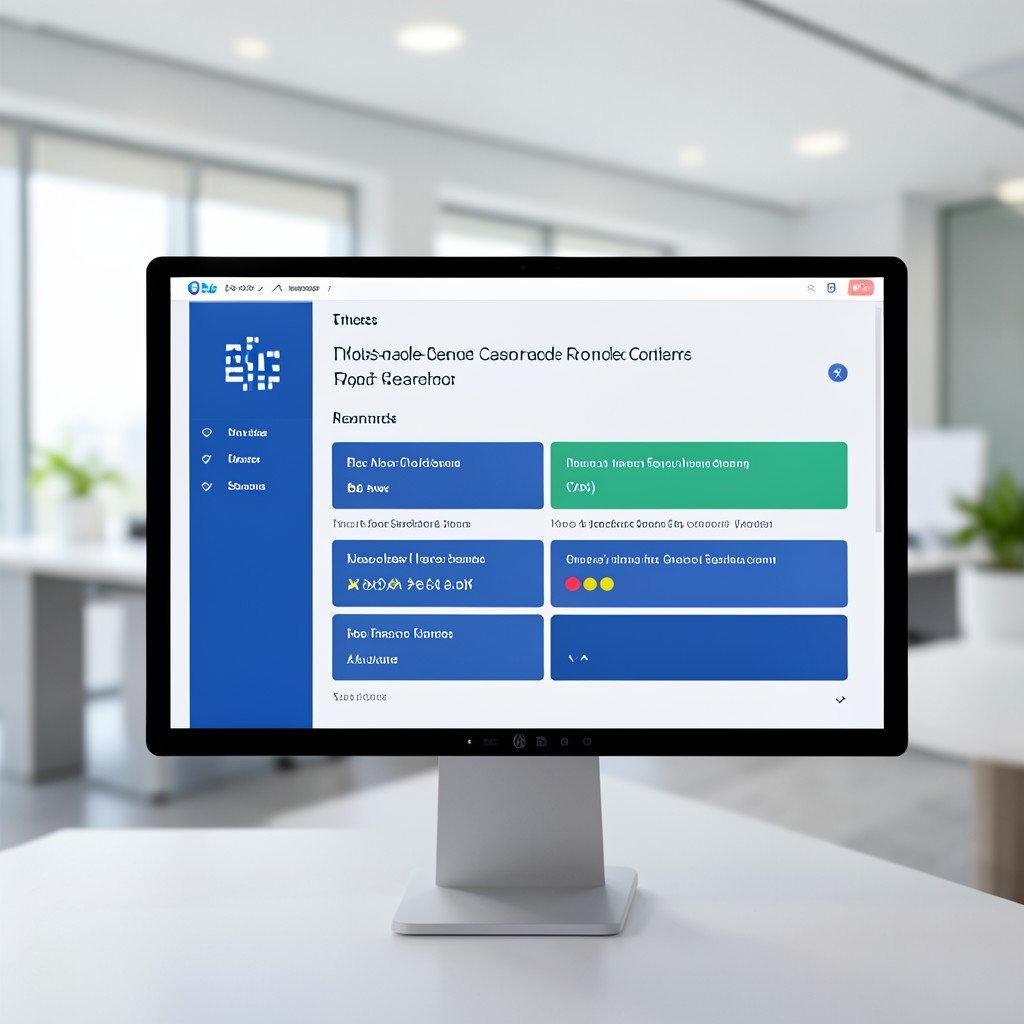 A digital security interface with role-based access controls on a screen, clean modern office background, professional setting, aspect ratio 4:3