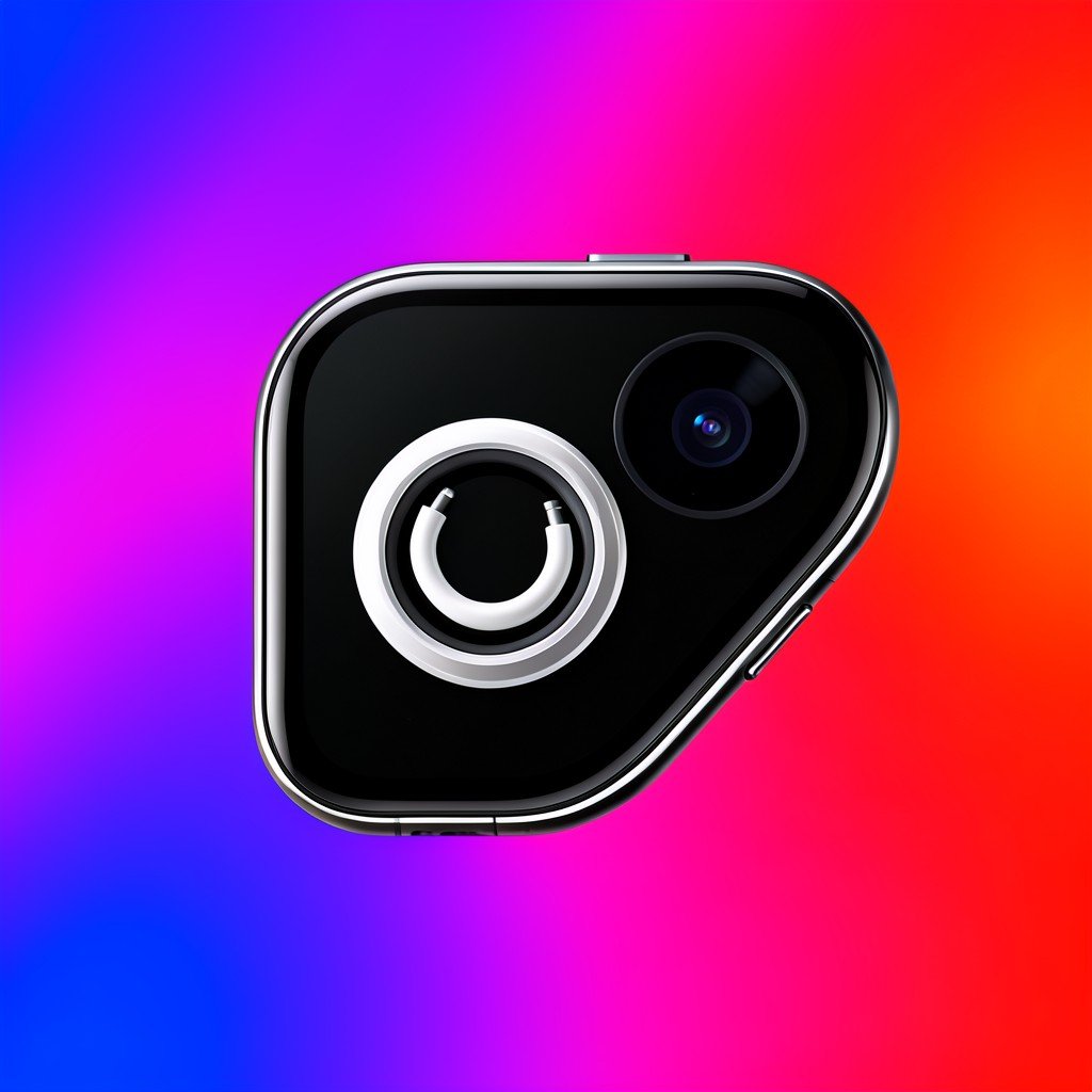 Close-up of a smartphone camera module and charging coil, clean infographic style, high contrast, colored gradient background, 1:1 aspect ratio
