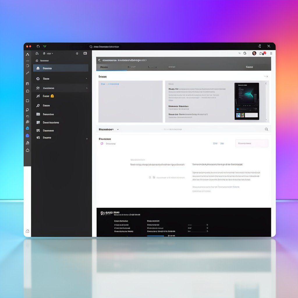 A clean and modern software interface layout concept with multiple panes and a sidebar on a glass surface, soft studio lighting, vibrant gradient background, high end tech product showcase, no text, aspect ratio 1:1