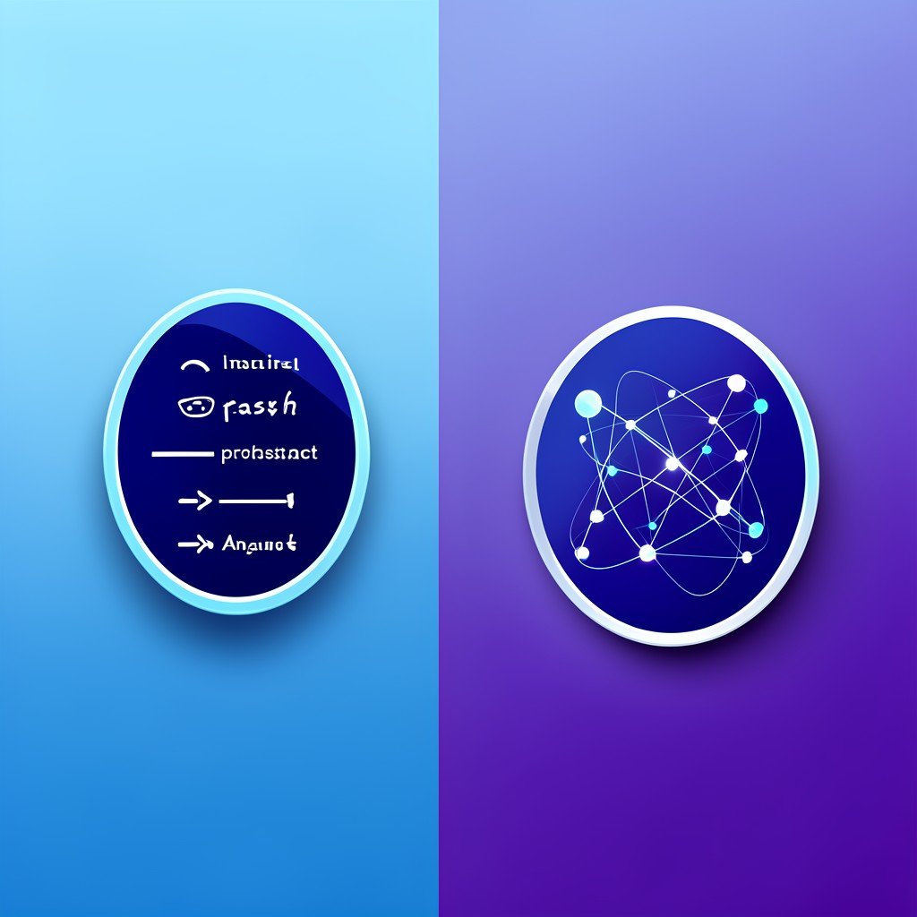 Abstract representation of two AI processing modes, one fast and instant, one thoughtful and analytical, split composition, modern gradient background, no text, 1:1 aspect ratio