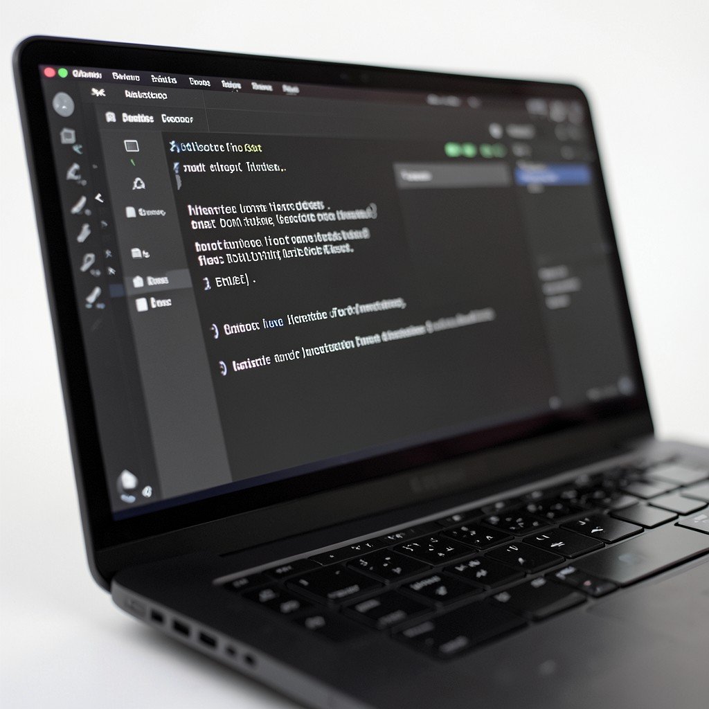 A close-up view of a digital design software interface on a laptop screen, showing crisp clear text and realistic UI components being rendered by an AI tool, modern studio lighting, no korean text, 4:3