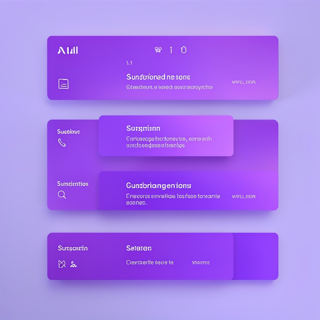 Various subscription tiers display floating UI panels purple gradient background clean minimal 3D render 1:1