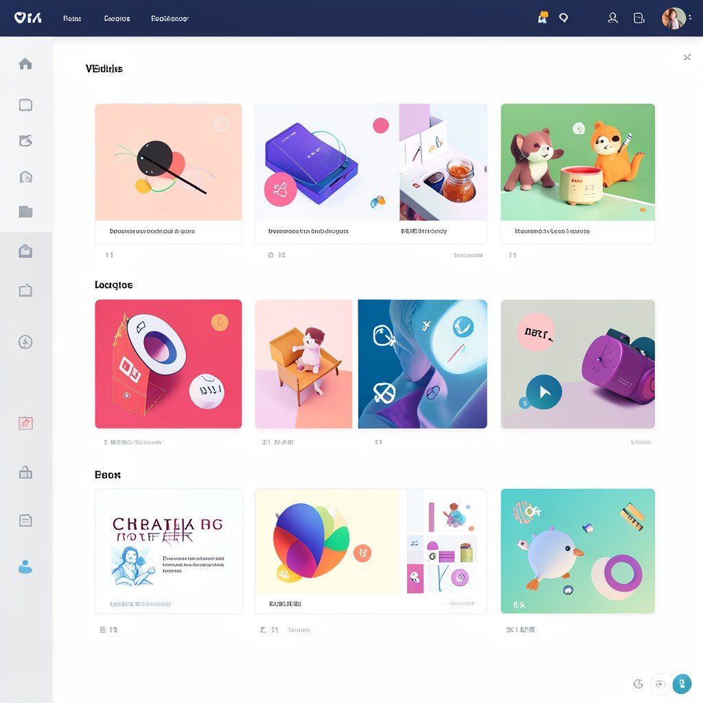 A digital workspace showing multiple abstract creative asset tiles neatly arranged in a modern user interface layout NO KOREAN Text 1:1