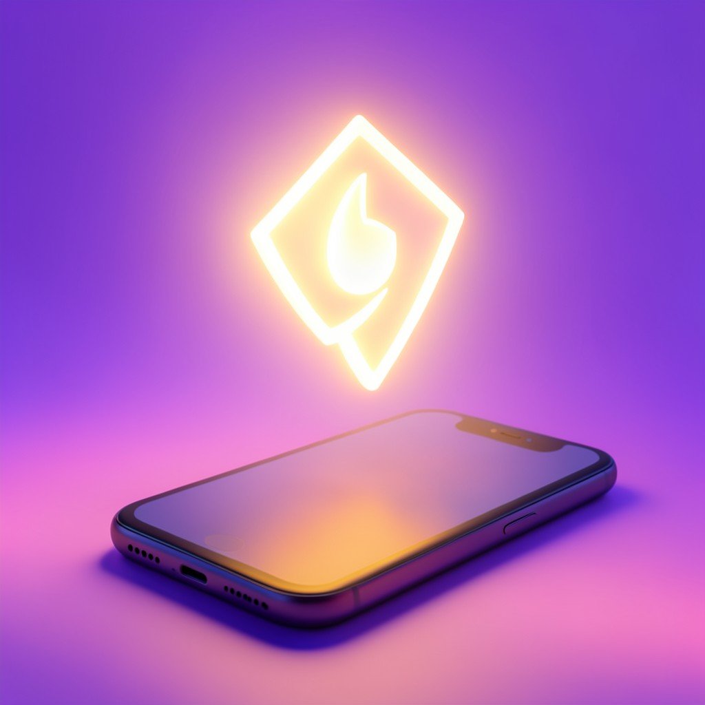A glowing software update icon floating above a modern smartphone, warm and bright lighting, gradient purple background, no text, 3D illustration style, 1:1 aspect ratio