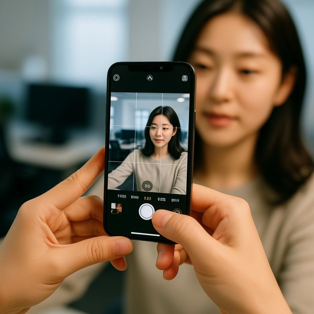 테스트 중인 아이폰 화면을 바라보는 손