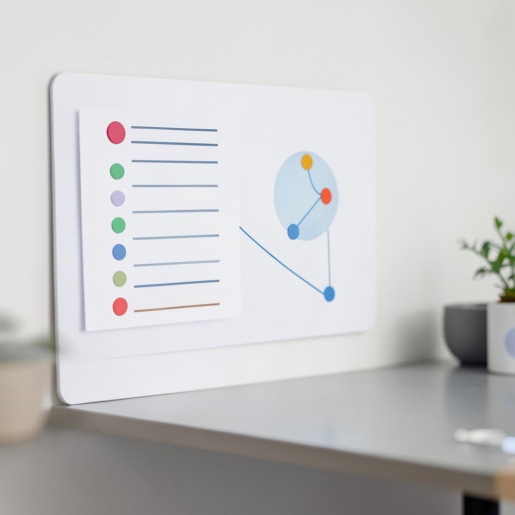 A calm workspace scene showing evaluation of AI agent workflows, abstract checklist and connected nodes without text, no visible text, no logos, no watermark, aspect ratio 1:1