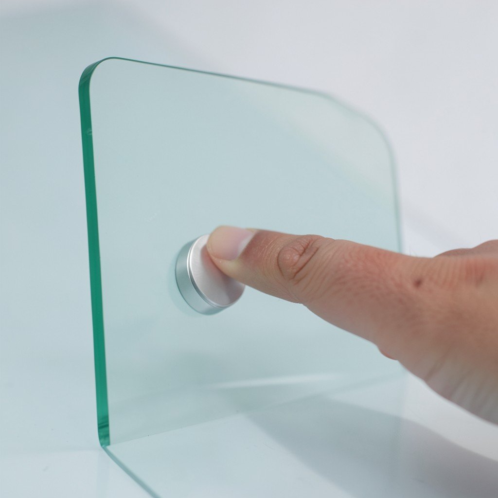 A hand adjusting a slider on a minimalist glass-like settings screen, no visible text, no logos, no watermark, aspect ratio 1:1