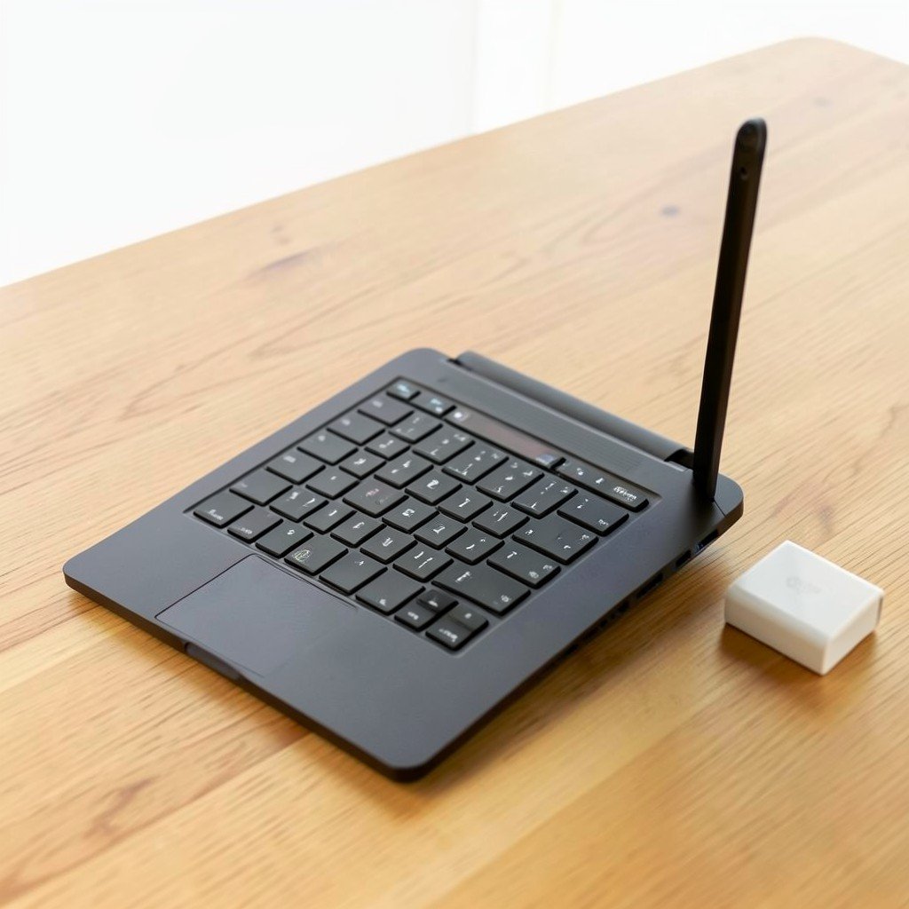 A thin modern laptop open on a clean wooden desk with a small charger nearby, no visible text, no logos, no watermark, aspect ratio 1:1